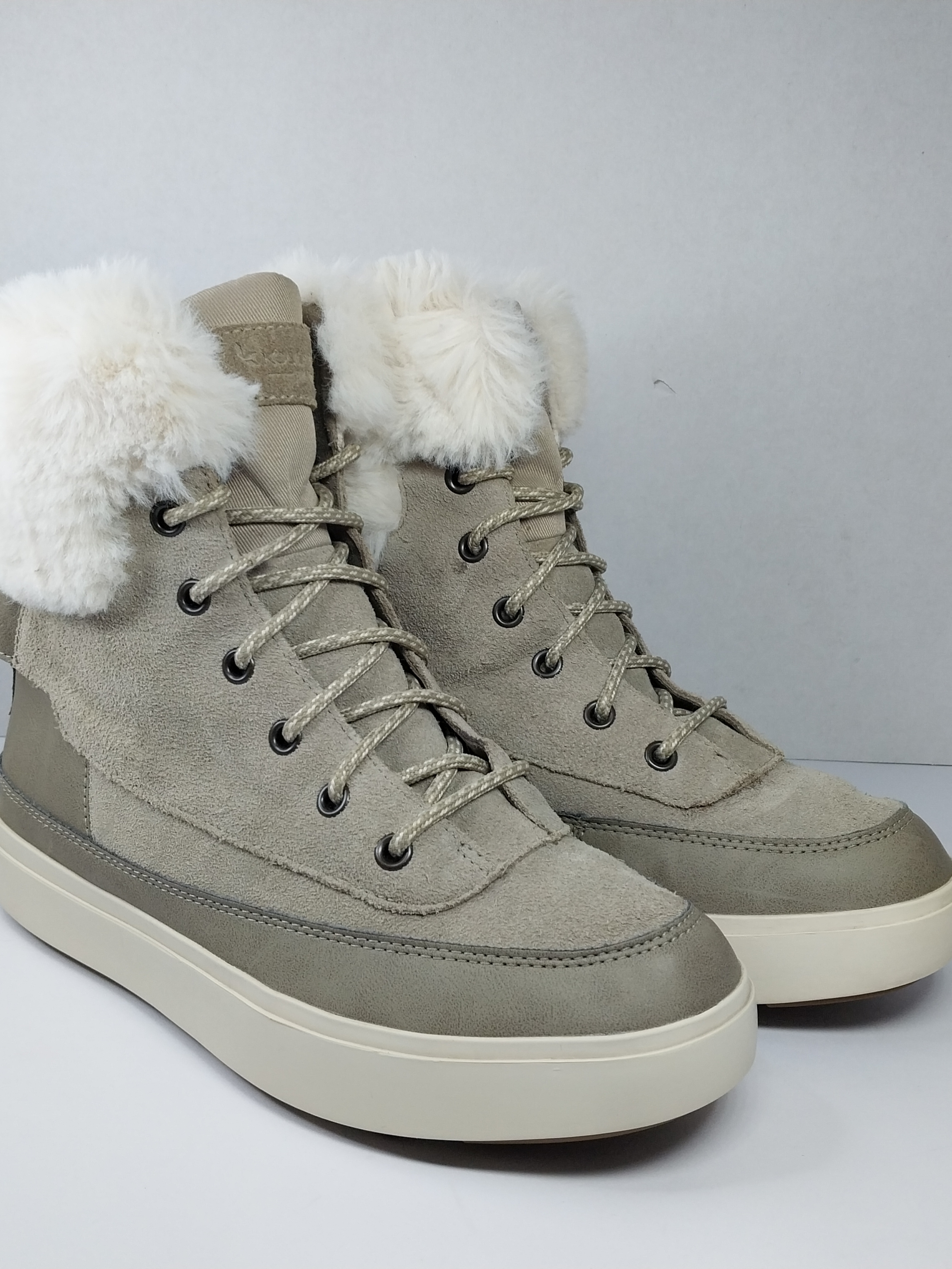 Koolaburra By Ugg W Ryanna Grey Suede Waterproof Fur Trim Lace Up Boots Us 7